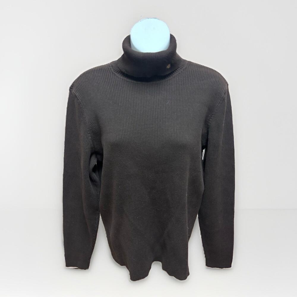 Lauren Ralph Lauren Womens XL Brown Ribbed Turtleneck Sweater Long Sleeve Cotton